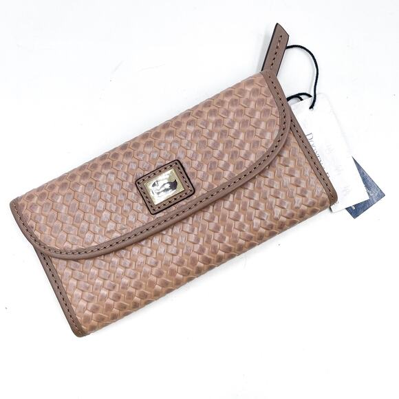 Dooney & Bourke Camden Woven Continental Clutch Wallet Taupe Leather‎ Folded - Picture 1 of 4